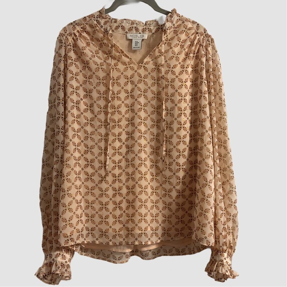 Rachel Zoe‎ Blouse Top Women's Size Medium Blush Floral Metallic Weave